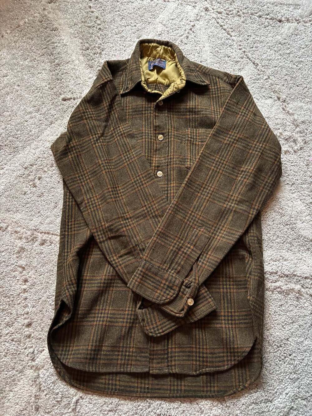 Vintage 70’s Pendleton Wool Plaid Button Up Flannel Shirt Brown SZ Small